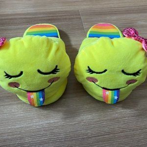 JUSTICE GIRLS RAINBOW GLITTER SMILE FACE SLIPPERS SHOES